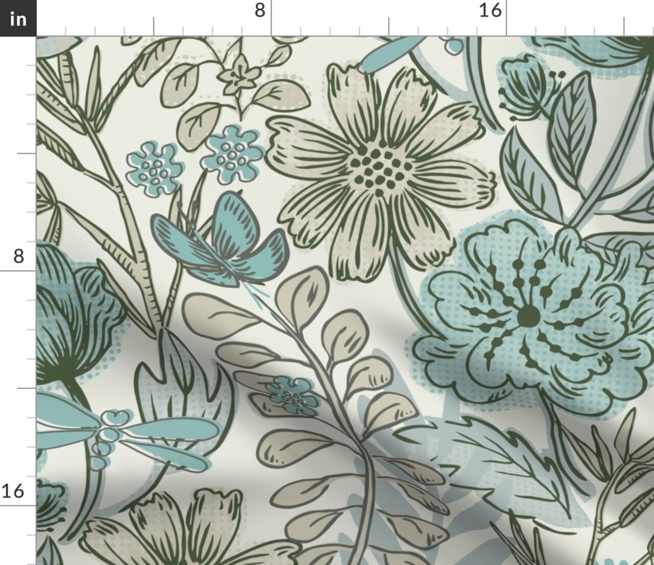 Boho Floral Neutral Botanical Grey Gray Blue Shabby Chic Custom Printed Fabric by Spoonflower Various Fabrics by the Yard or Fat Quarter